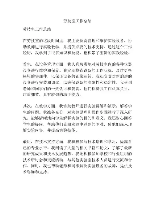 劳技室工作总结