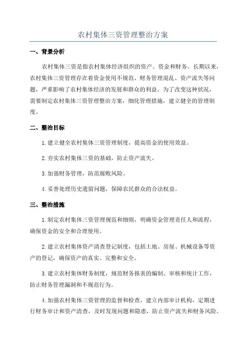 农村集体三资管理整治方案