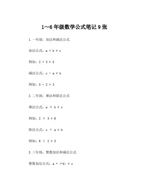 1～6年级数学公式笔记9张