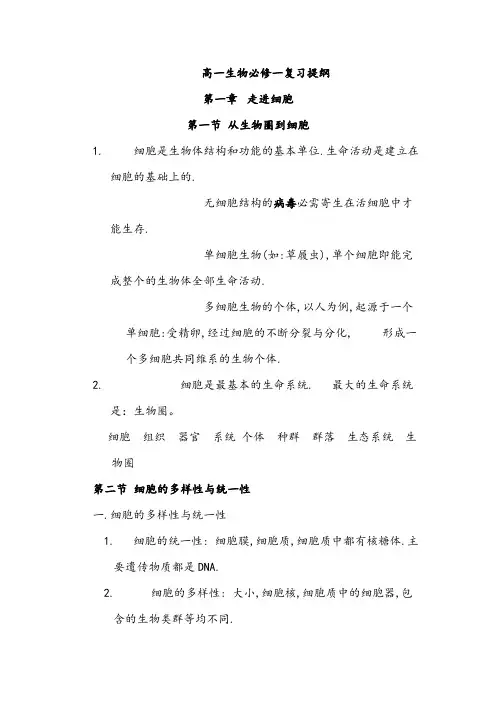 生物中图版必修1提纲