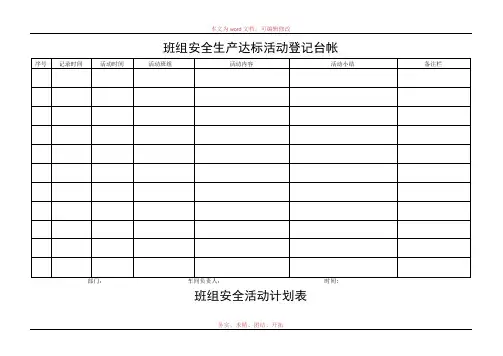 班组安全生产达标活动登记台帐