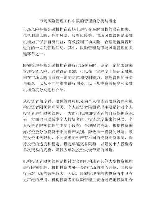 市场风险管理工作中限额管理的分类与概念