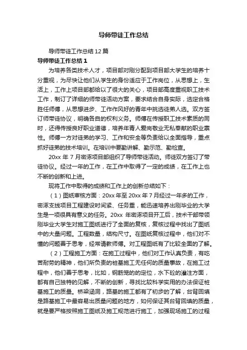 导师带徒工作总结12篇