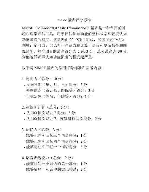 mmse量表评分标准