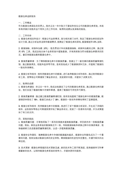 数据数据仓库述职报告