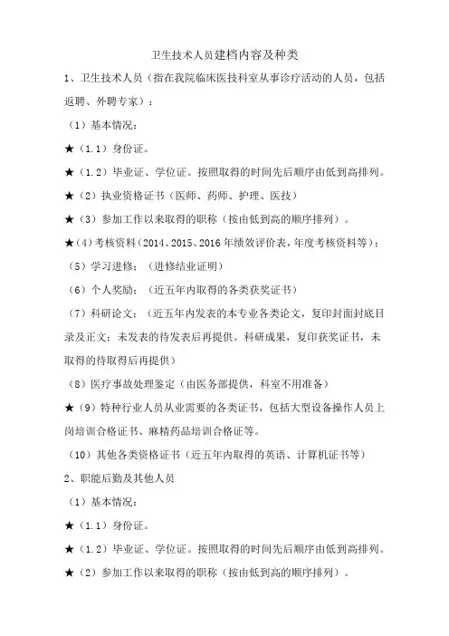 医院卫生技术人员档案建档内容及种类