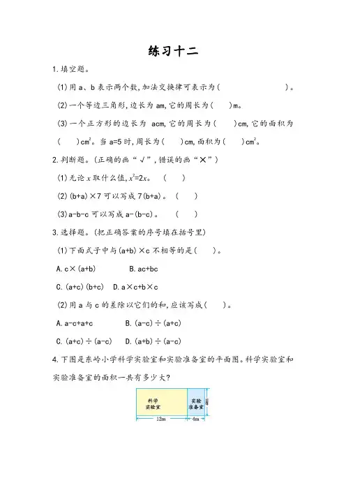 同步练习《练习十二》练习(附答案) 人教版五年级数学上 