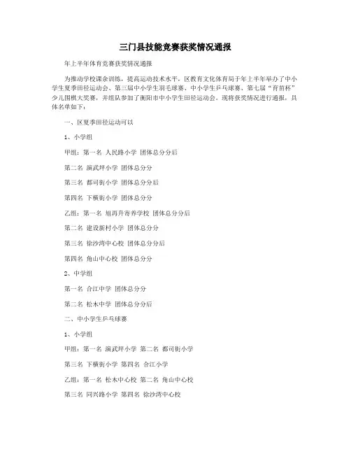 三门县技能竞赛获奖情况通报