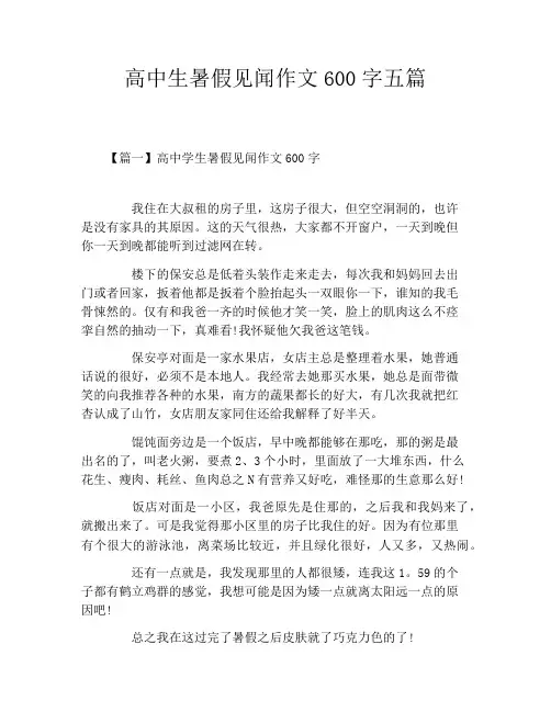 高中生暑假见闻作文600字五篇