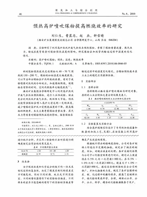 预热高炉喷吹煤粉提高燃烧效率的研究