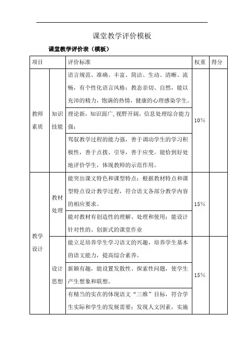 课堂教学评价模板