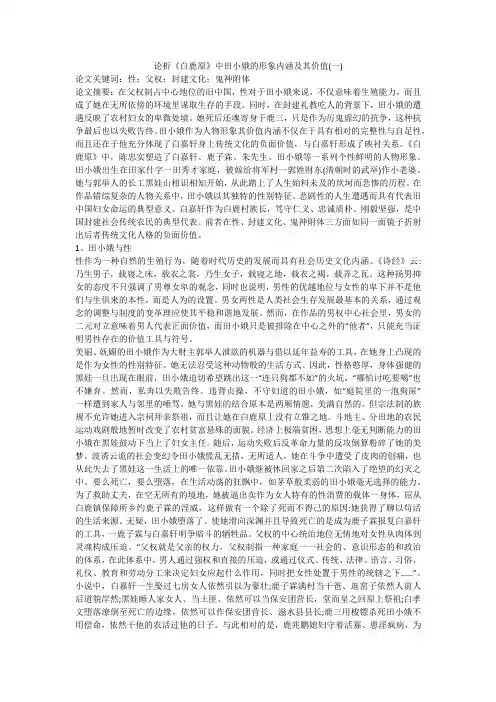论析《白鹿原》中田小娥的形象内涵及其价值(一)
