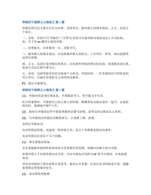 举报村干部侵占土地范文(通用3篇)