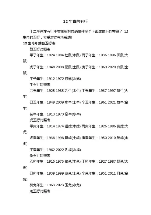 12生肖的五行