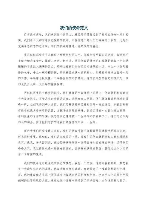 我们的使命范文