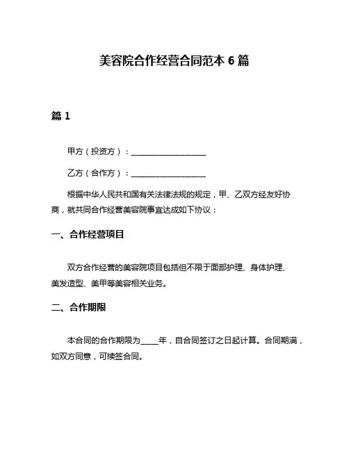 美容院合作经营合同范本6篇