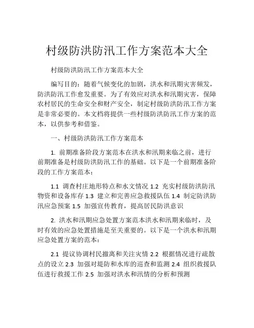 村级防洪防汛工作方案范本大全