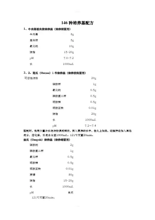 各种培养基配方