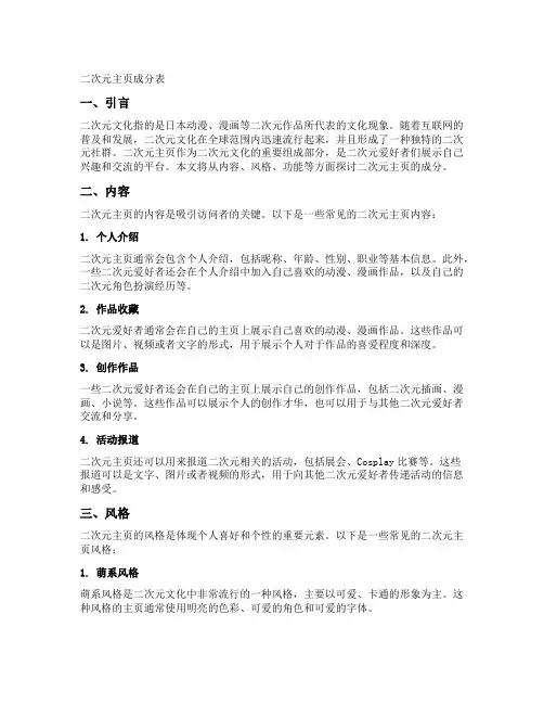 二次元主页成分表