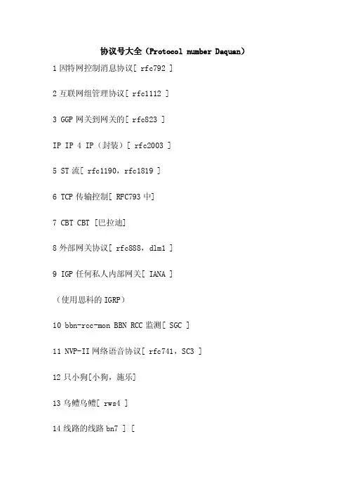 协议号大全（ProtocolnumberDaquan）