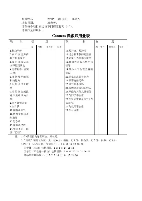 Conners氏教师用量表