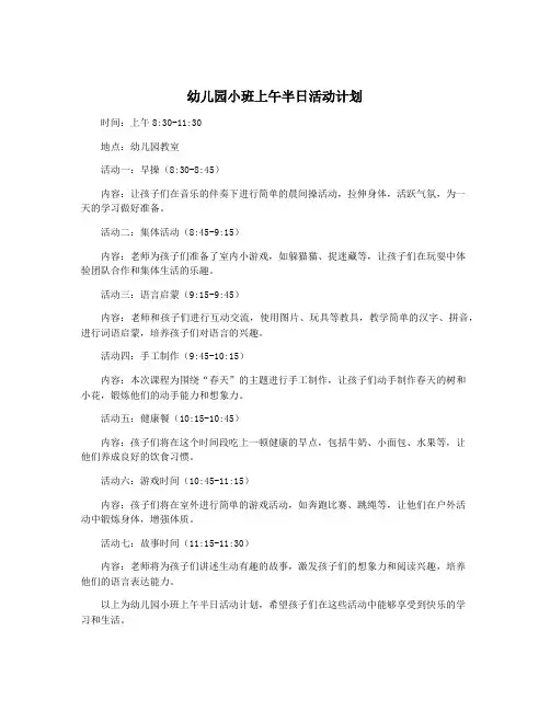 幼儿园小班上午半日活动计划