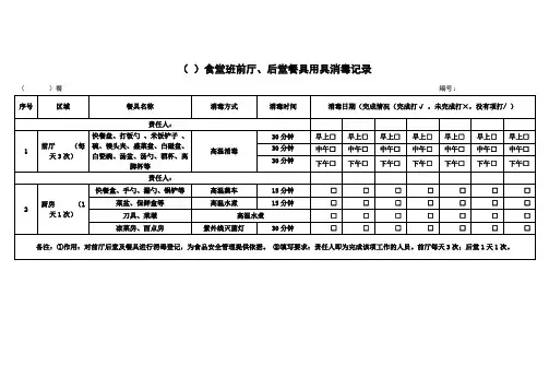 食堂班前厅、后堂餐具用具消毒记录