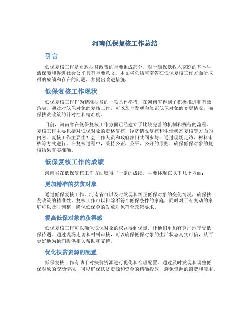 河南低保复核工作总结