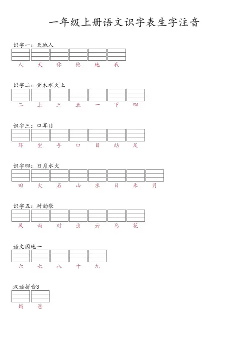 一年级上册语文识字表生字注音