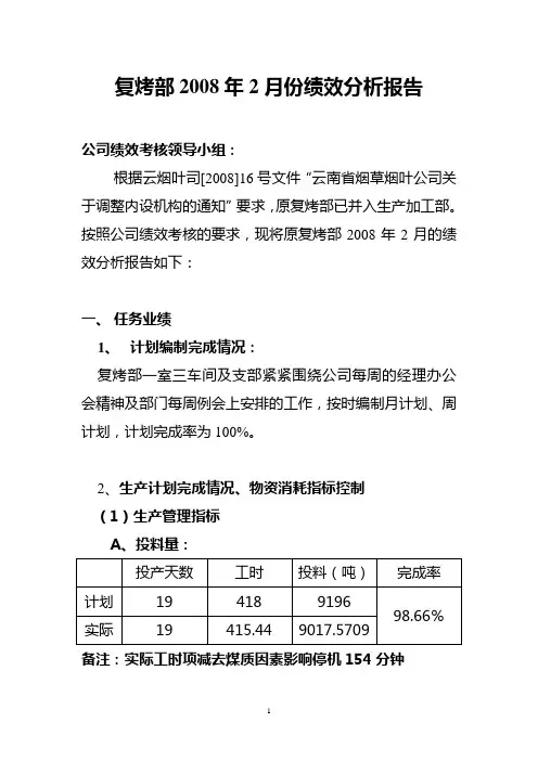 复烤部XXX年XX月绩效分析报告