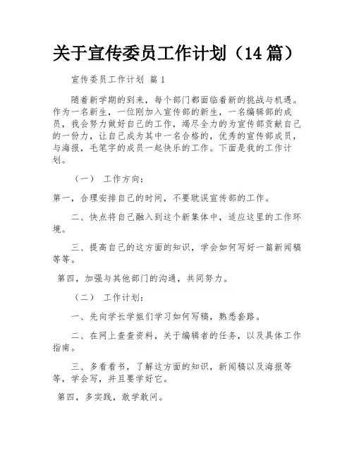 关于宣传委员工作计划(14篇)