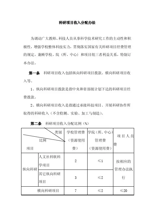 科研项目收入分配办法