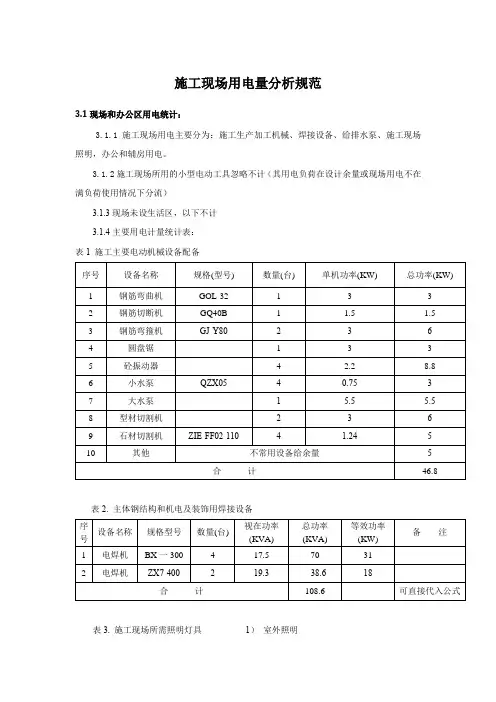 施工现场用电量分析规范