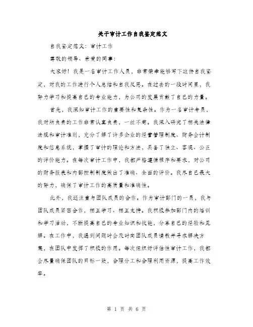 关于审计工作自我鉴定范文（二篇）