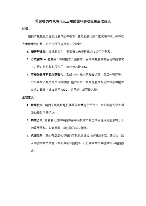 简述糖的有氧氧化及三羧酸循环的过程和生理意义。