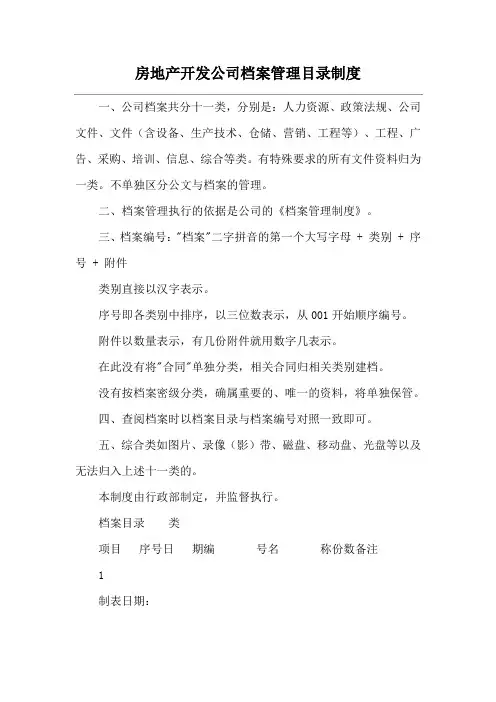 房地产开发公司档案管理目录制度