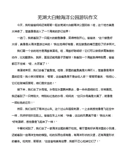 芜湖大白鲸海洋公园游玩作文