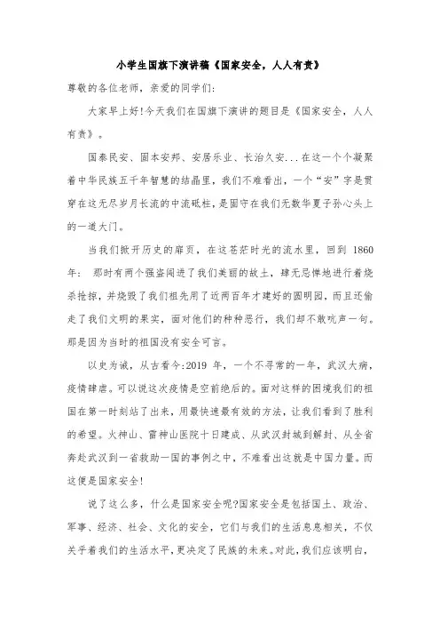 小学生国旗下演讲稿《国家安全,人人有责》
