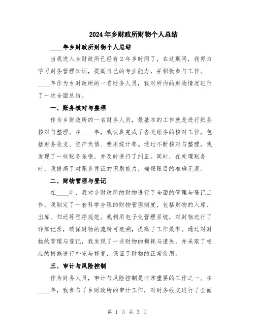 2024年乡财政所财物个人总结
