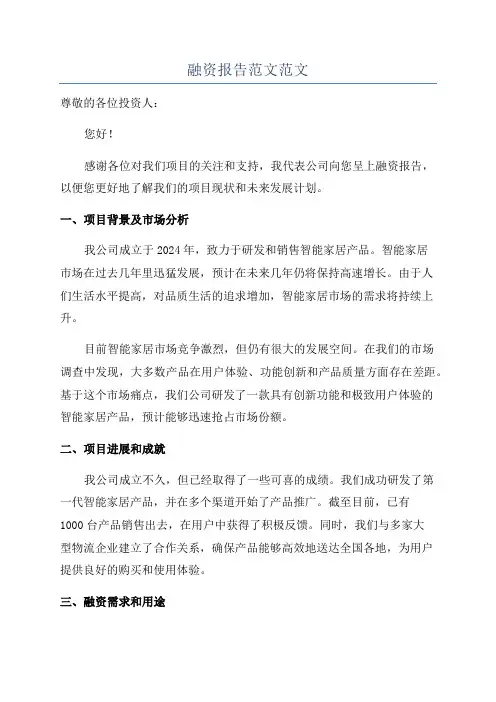 融资报告范文范文
