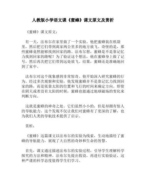 人教版小学语文《蜜蜂》课文原文及赏析