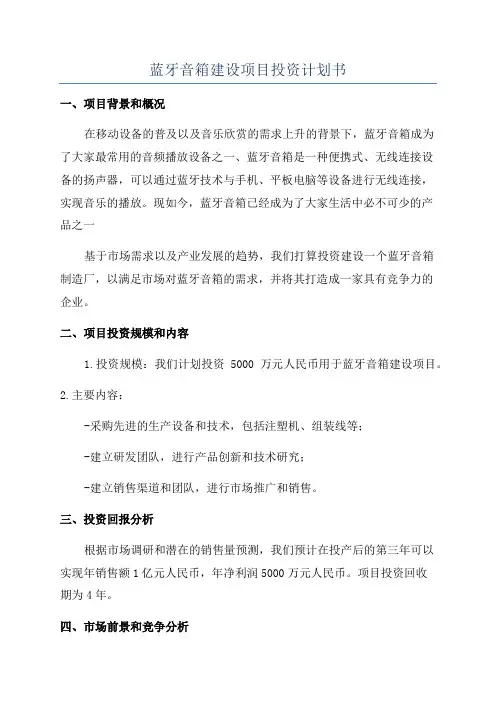 蓝牙音箱建设项目投资计划书