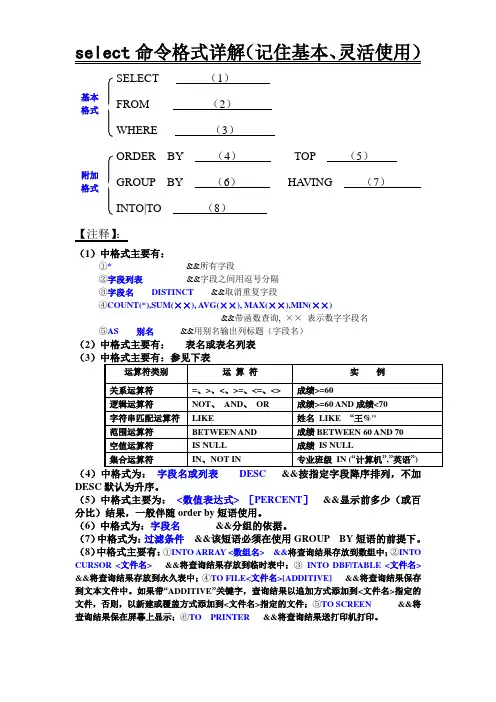 VFP中select命令格式详解(经典)