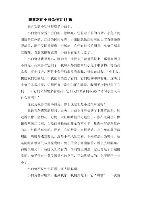 我喜欢的小白兔作文15篇精选