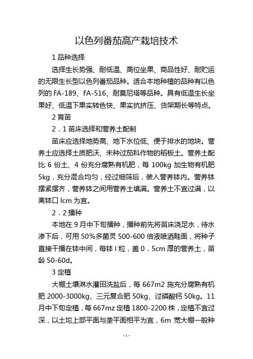 以色列番茄高产栽培技术