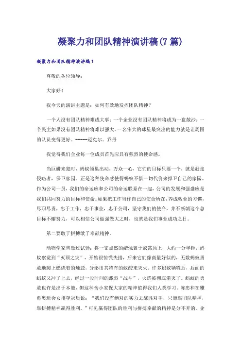 凝聚力和团队精神演讲稿(7篇)