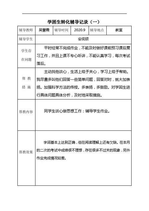 学困生帮扶记录