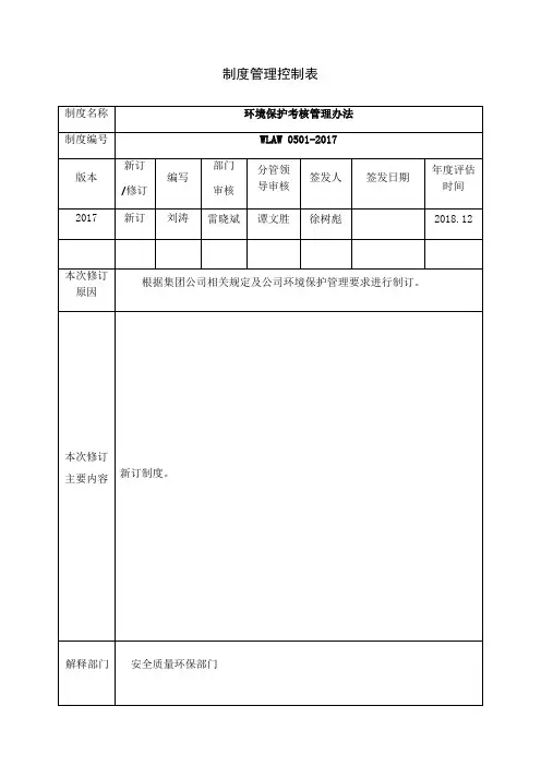 环境保护考核管理办法