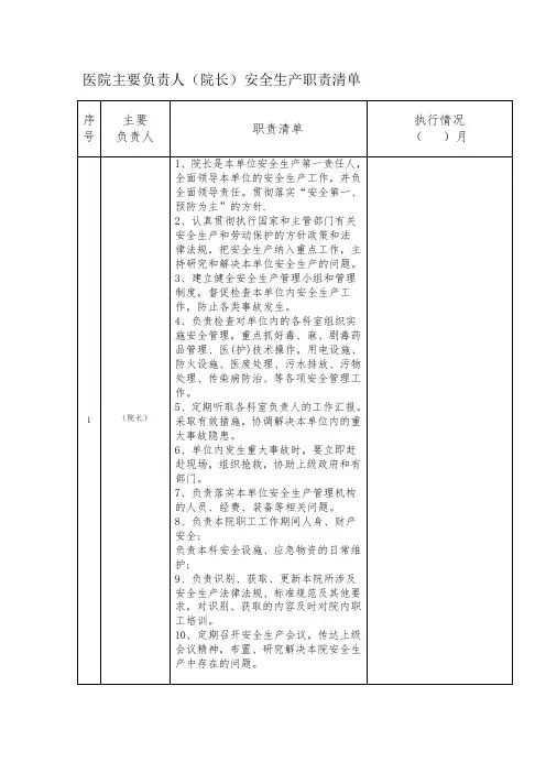 医院主要负责人岗位职责清单