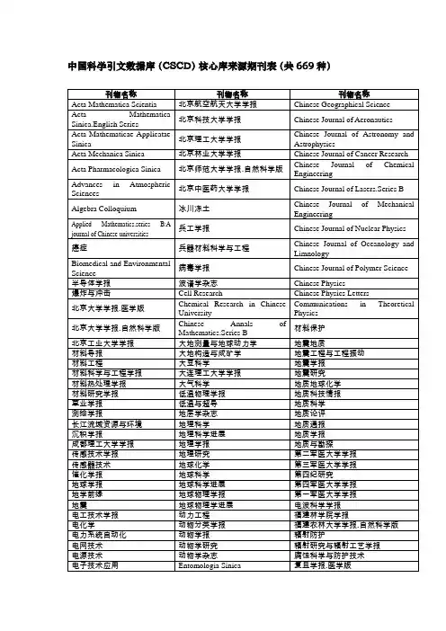 中国科学院文献情报中心_中国科学引文数据库(CSCD)核心库来源期刊表